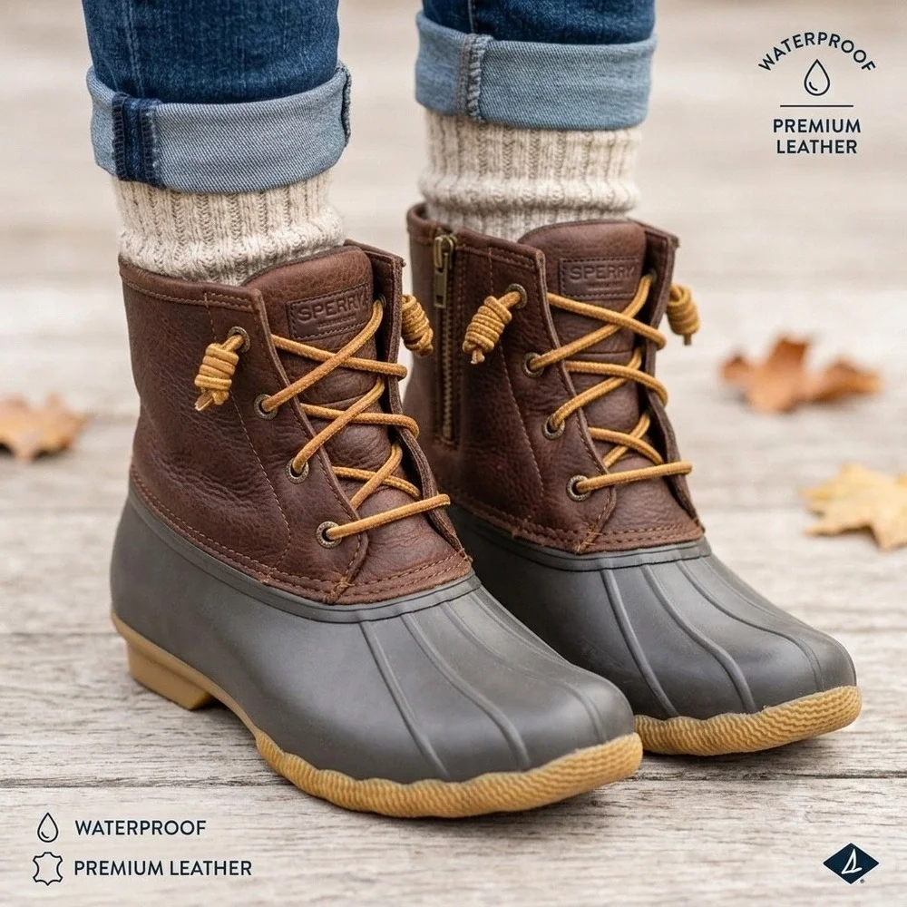 Sperry Saltwater Duck Boots Womens 12M Brown Leather Waterproof STS91176